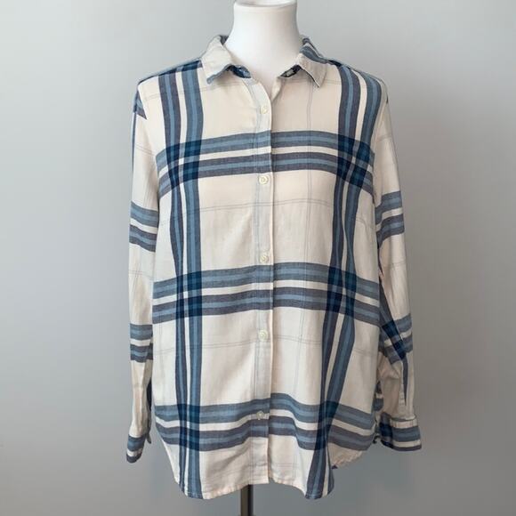 Old Navy Peak Cotton Button Down Plaid Classic Flannel Sz L - Picture 1 of 8